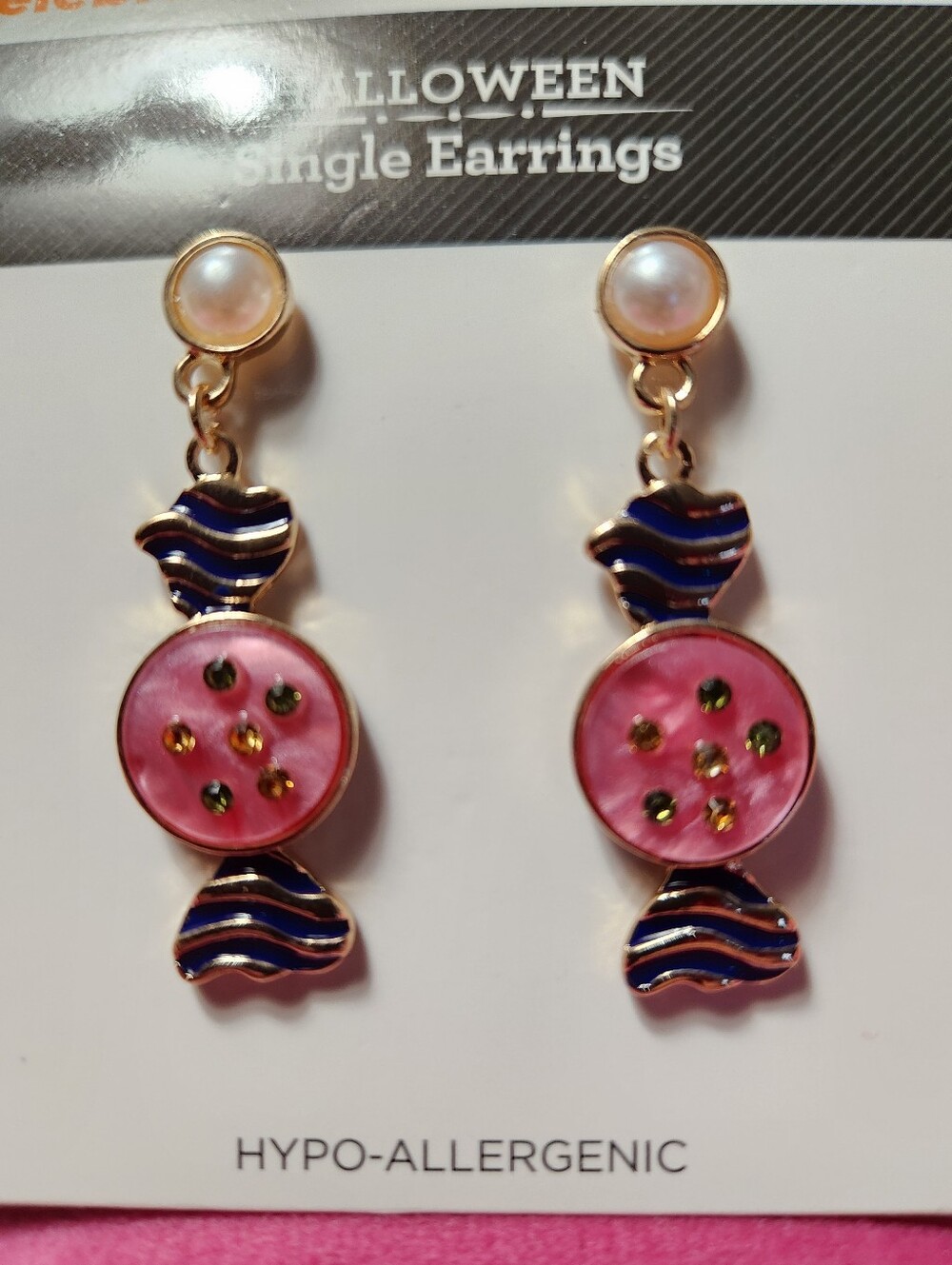 Pink Candy Drop Earrings with Gold Accents